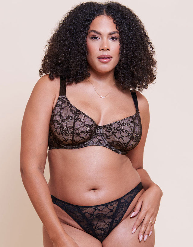 Curvy Kate All Night Lace Scooped Multiway Balcony Bra Black/Blush
