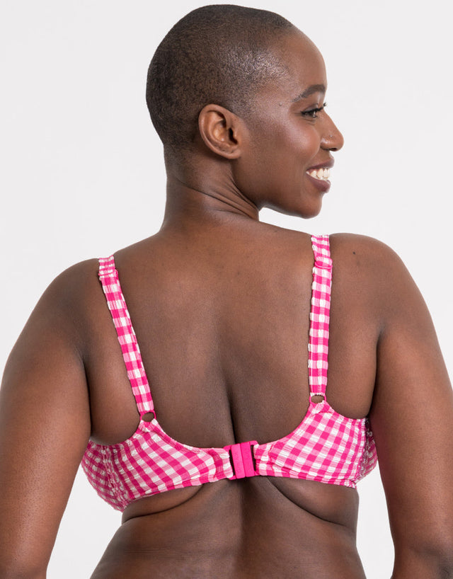 Curvy Kate Holiday Check Scooped Balcony Bikini Top Raspberry Pink