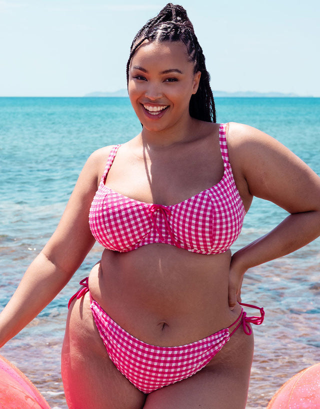 Curvy Kate Holiday Check Tie-Side Bikini Brief Raspberry Pink