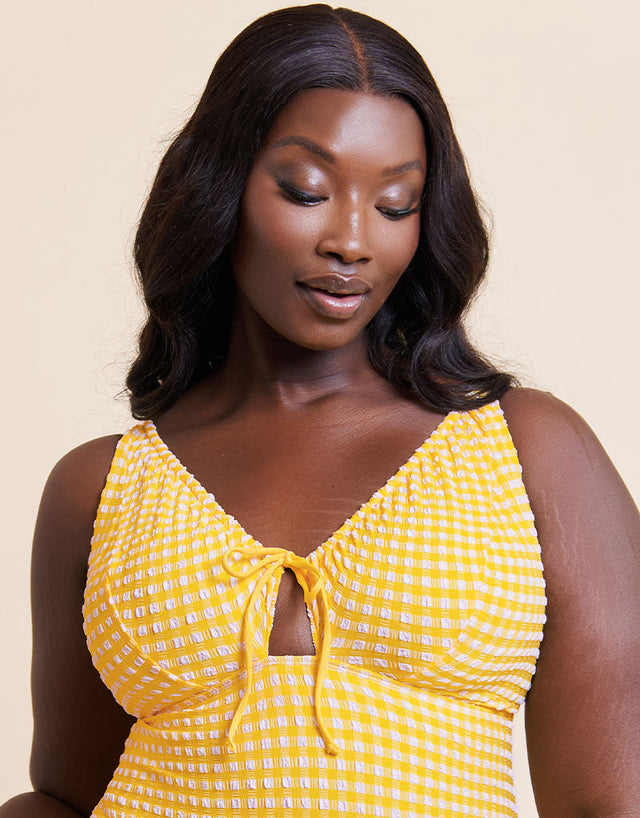 Curvy Kate Holiday Check Non Wired Swimsuit Sunshine Yellow