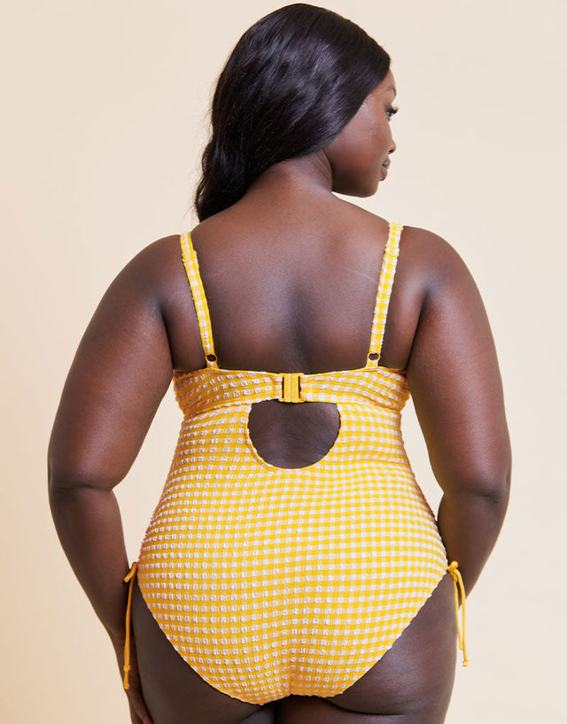 Curvy Kate Holiday Check Non Wired Swimsuit Sunshine Yellow
