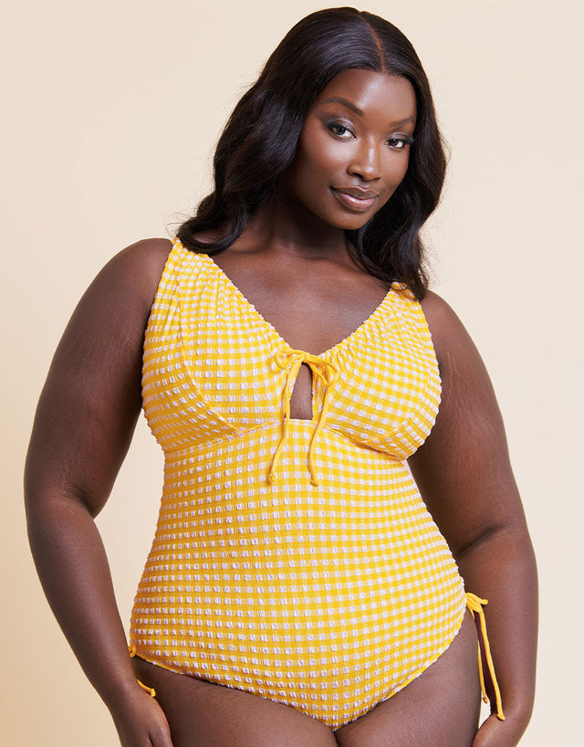 Curvy Kate Holiday Check Non Wired Swimsuit Sunshine Yellow