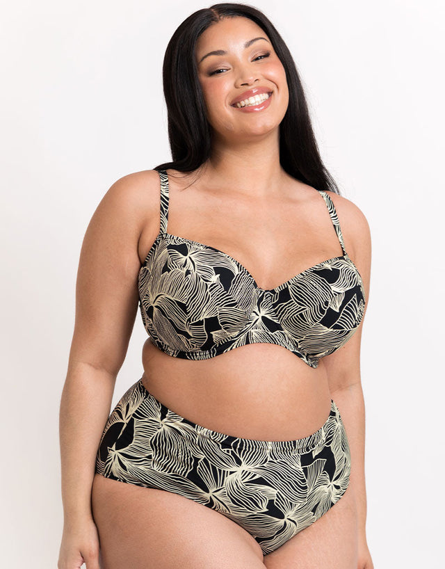 Curvy Kate Ripple Reef High Waist Bikini Brief Black Print