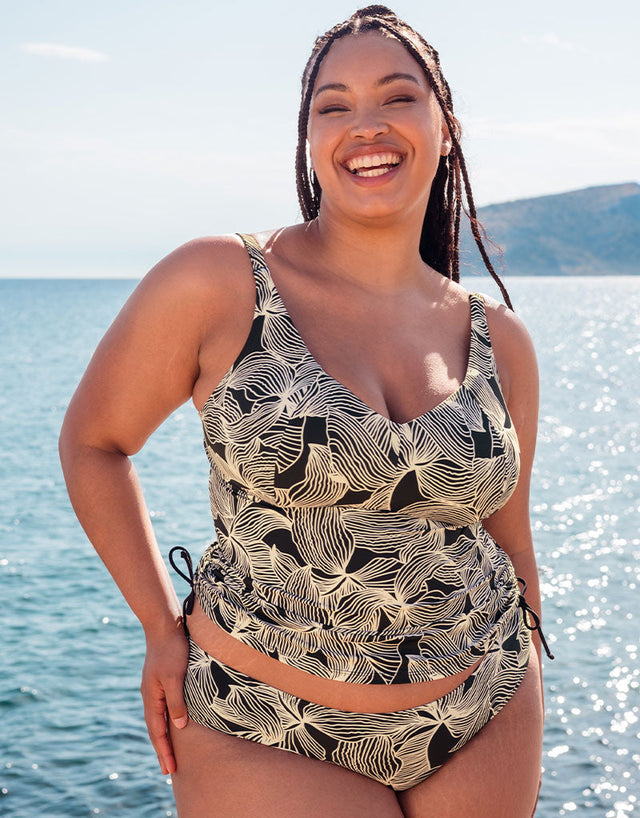 Curvy Kate Ripple Reef Non-Wired Multiway Tankini Top Black Print