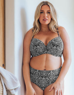 Curvy Kate Wild Horizon Padded Balcony Bikini Top Black Print