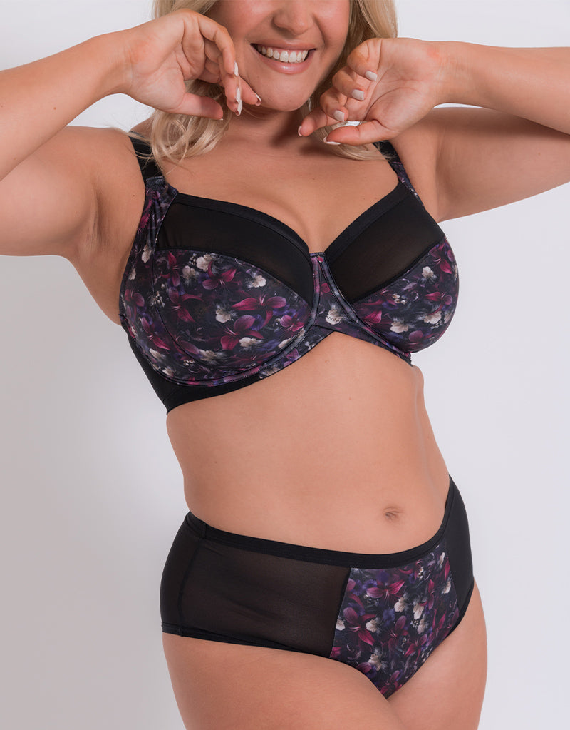 Curvy Kate WonderFully Full Cup Side Support Bra Black Floral - 36F