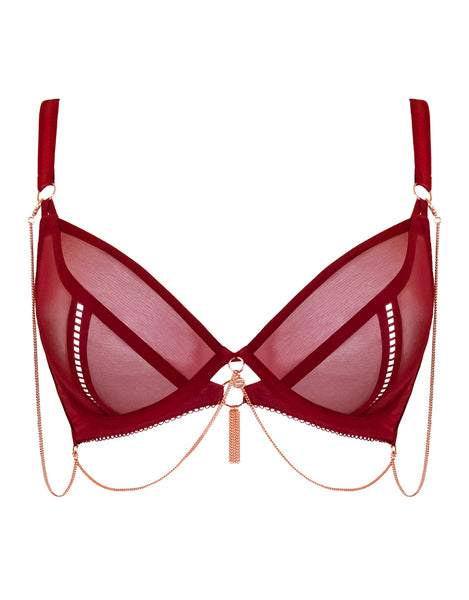 Size 38G Scantilly by Curvy Kate Submission U/W Plunge Bra ST009101  Latte/Red