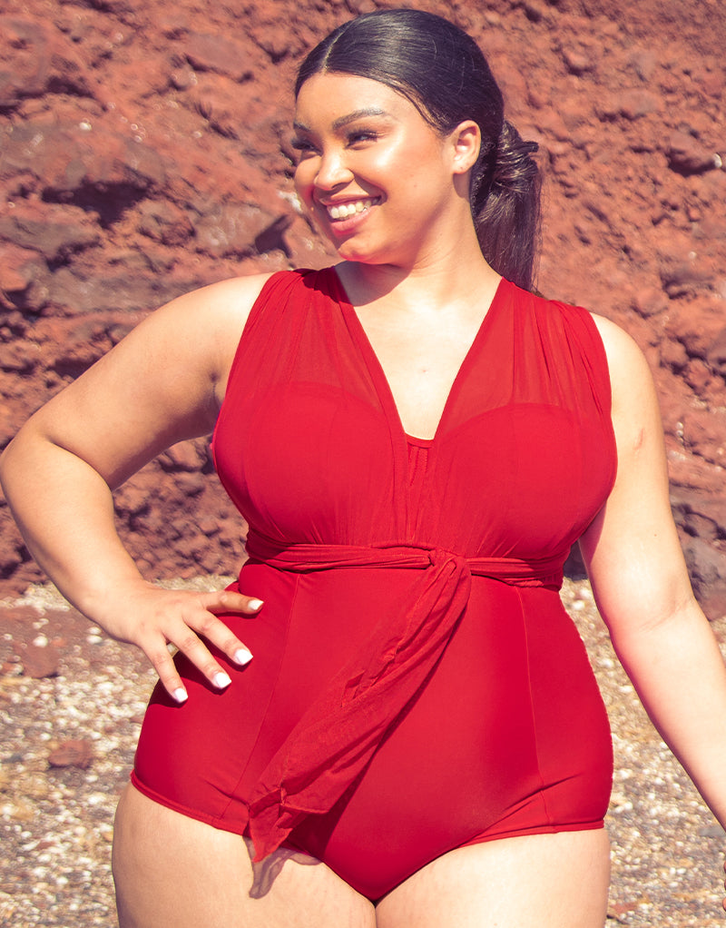 Curvy Kate Wrapsody Bandeau Swimsuit Red - 30FF