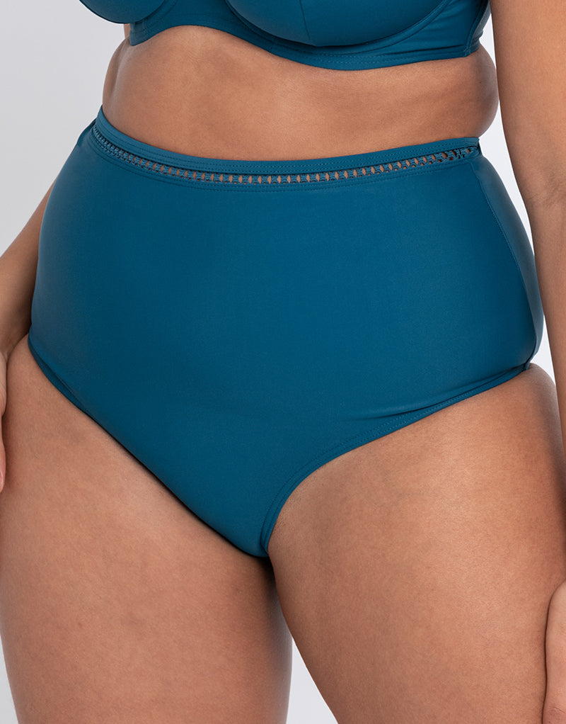 NEW Women Sunsets Swimwear Solid Caribbean Blue Bikini Bottom Size